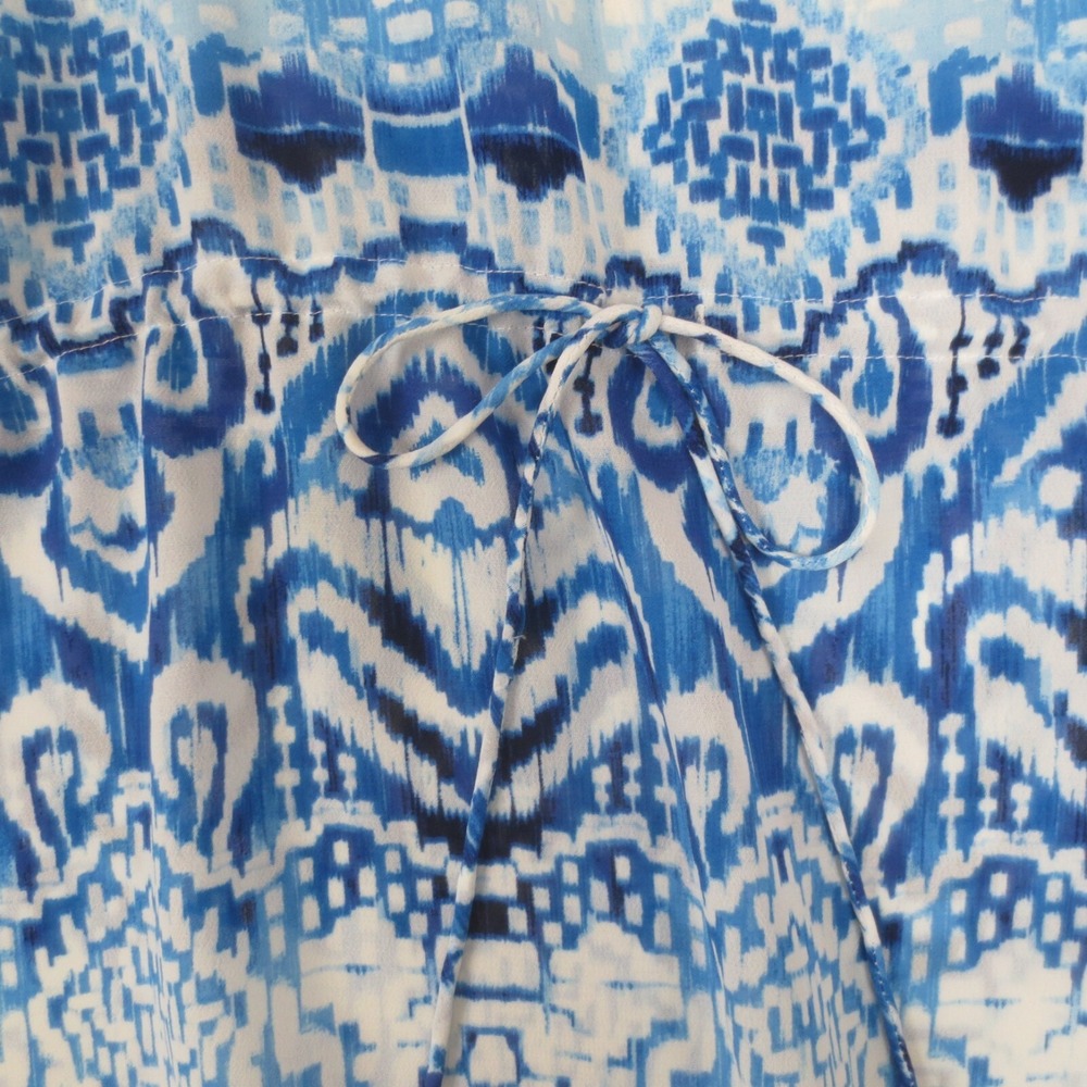 Chaps Blouse Womens Med Blue White Kimono Sleeve Tie Waist Sheer Lightweight Top - Picture 2 of 8